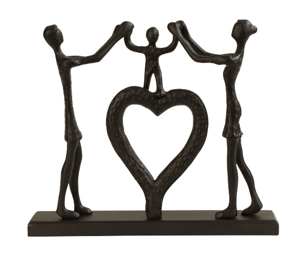 Familie-Herz-Skulptur" - Eltern & Kind, Schwarz, 32cm