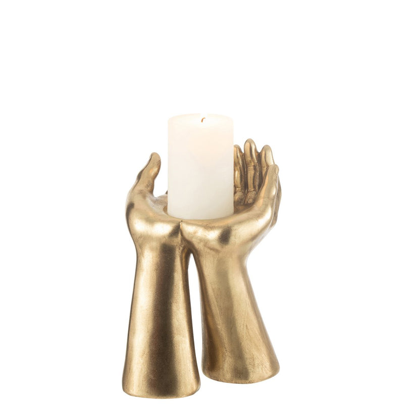 Candle holder hands made of resin in gold