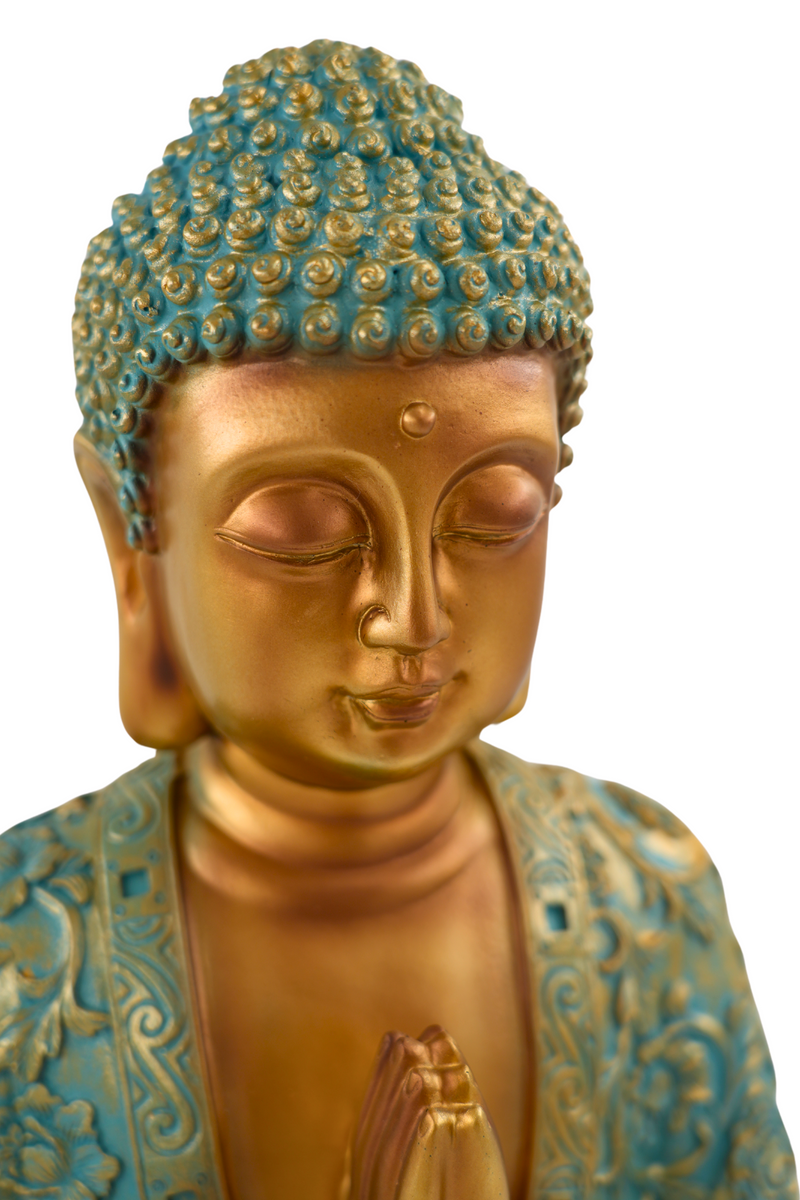 Buddhafigur XXL Erhabene Buddha Figur NYORAI in Mintgrün & Gold 41,5 cm Höhe