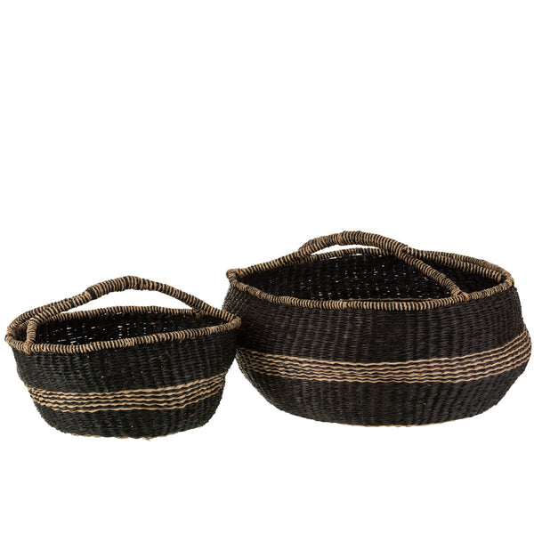 Seegras-Körbe Set – Rund, Schwarz, 60 cm