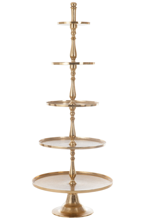 Grandeur Etagere 'Golden Majesty' - Luxuriöses 5-Ebenen Tablett aus goldfarbenem Aluminium Höhe 165cm
