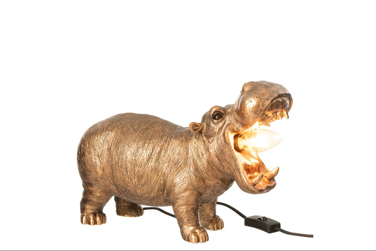 Tischlampe Nilpferd Polyresin Antik Kupfer