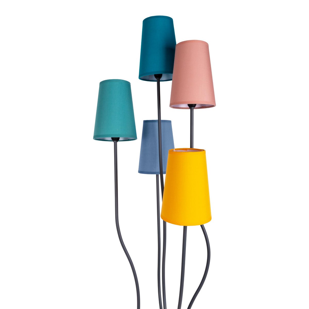 Stehleuchte 5-flammig "COLORA", Stehlampe mit bunten Textilschirmen, 5x E14-Fassung, für Esszimmer, Wohnzimmer, Diele oder Büro, 163 cm hoch