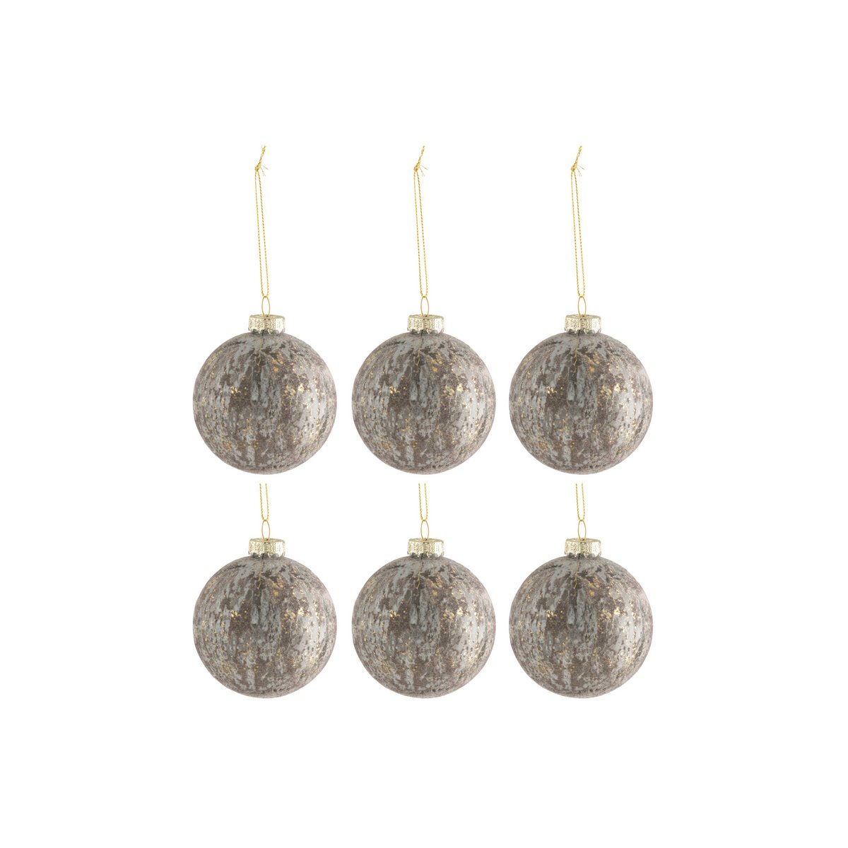 J-Line Weihnachtskugel – Samt/Glas – Grau/Gold – klein – 6er-Box