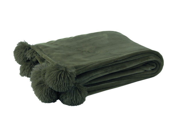 Set of 3 "Pompom Plaid" in dark green: comfort meets style