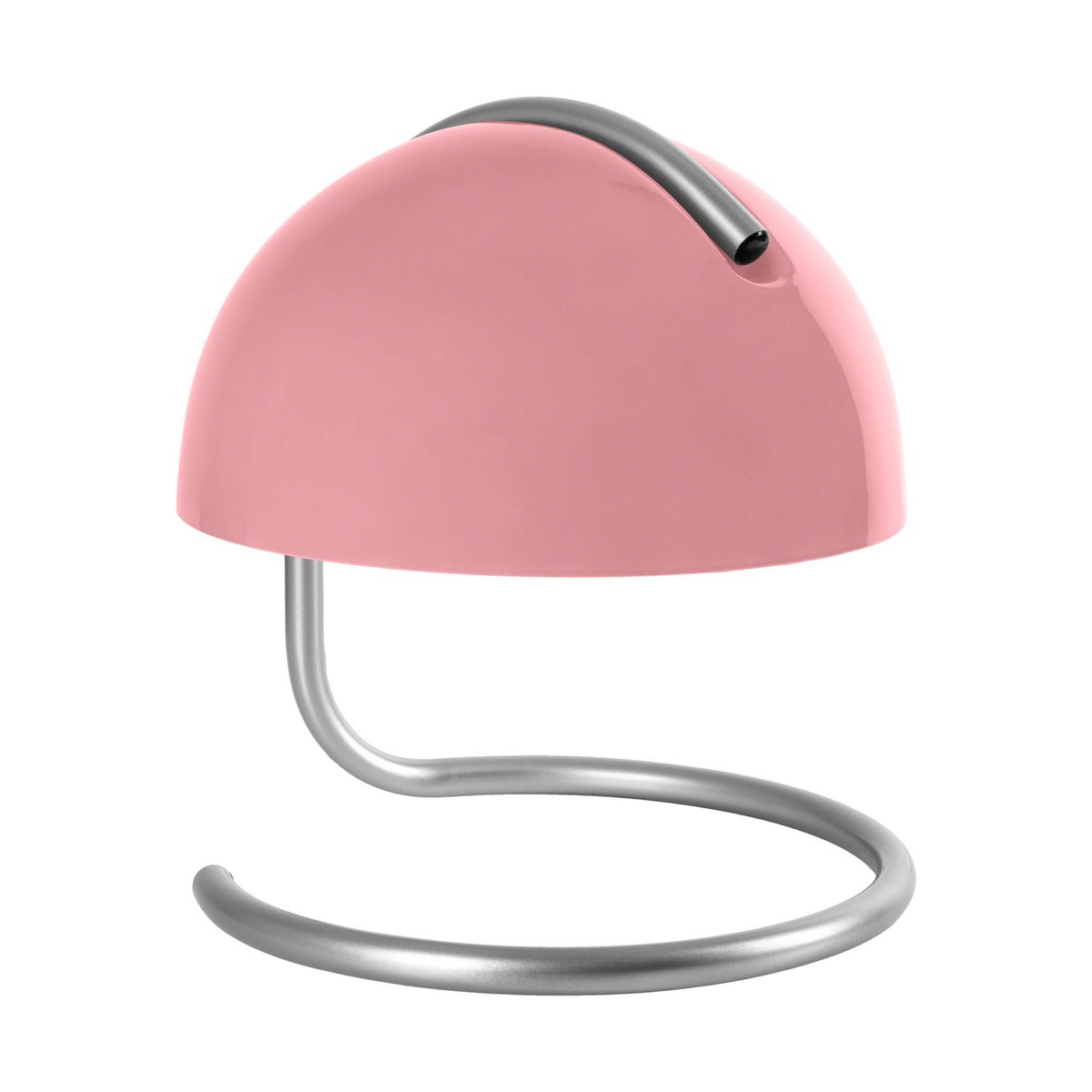 Tischleuchte "BURANO" rosa, ca. 25 cm hoch, Ø 23,5 cm, aus chromfarbenem Metall und rosanem Glas, E27.