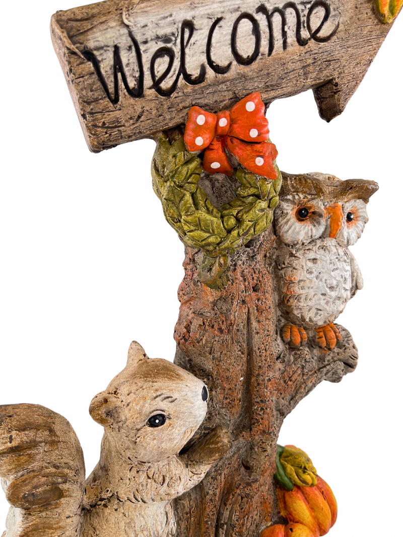 Autumnal welcome sign with owl and squirrel 52 cm