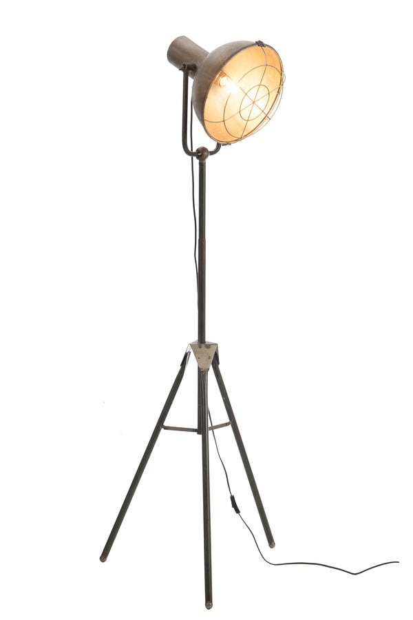 Antike Stehlampe - Rundes Design aus Metall in Grau - Industrieller Oldstyle-Look Höhe 150cm