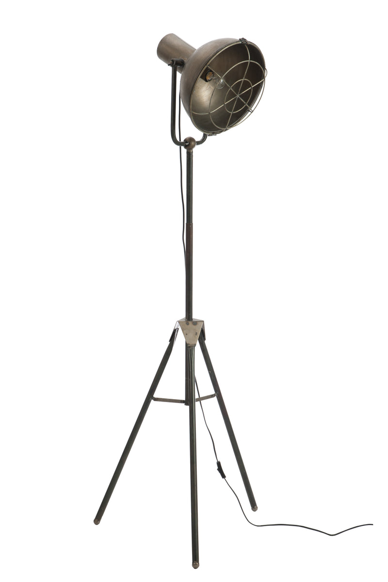 Antike Stehlampe - Rundes Design aus Metall in Grau - Industrieller Oldstyle-Look Höhe 150cm