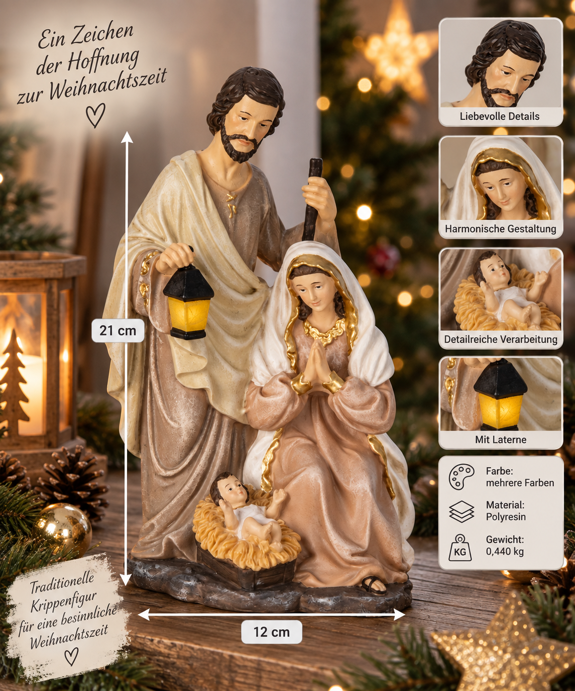 Krippenfigur Heilige Familie Maria Josef und Jesus 21 cm