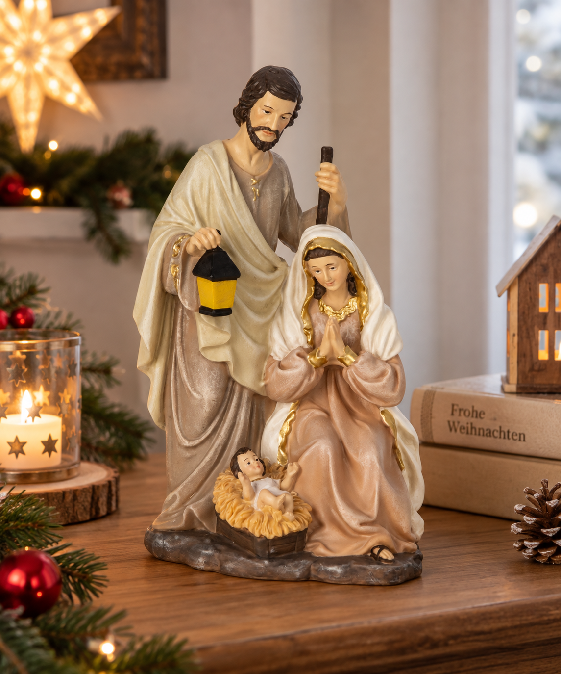 Krippenfigur Heilige Familie Maria Josef und Jesus 21 cm