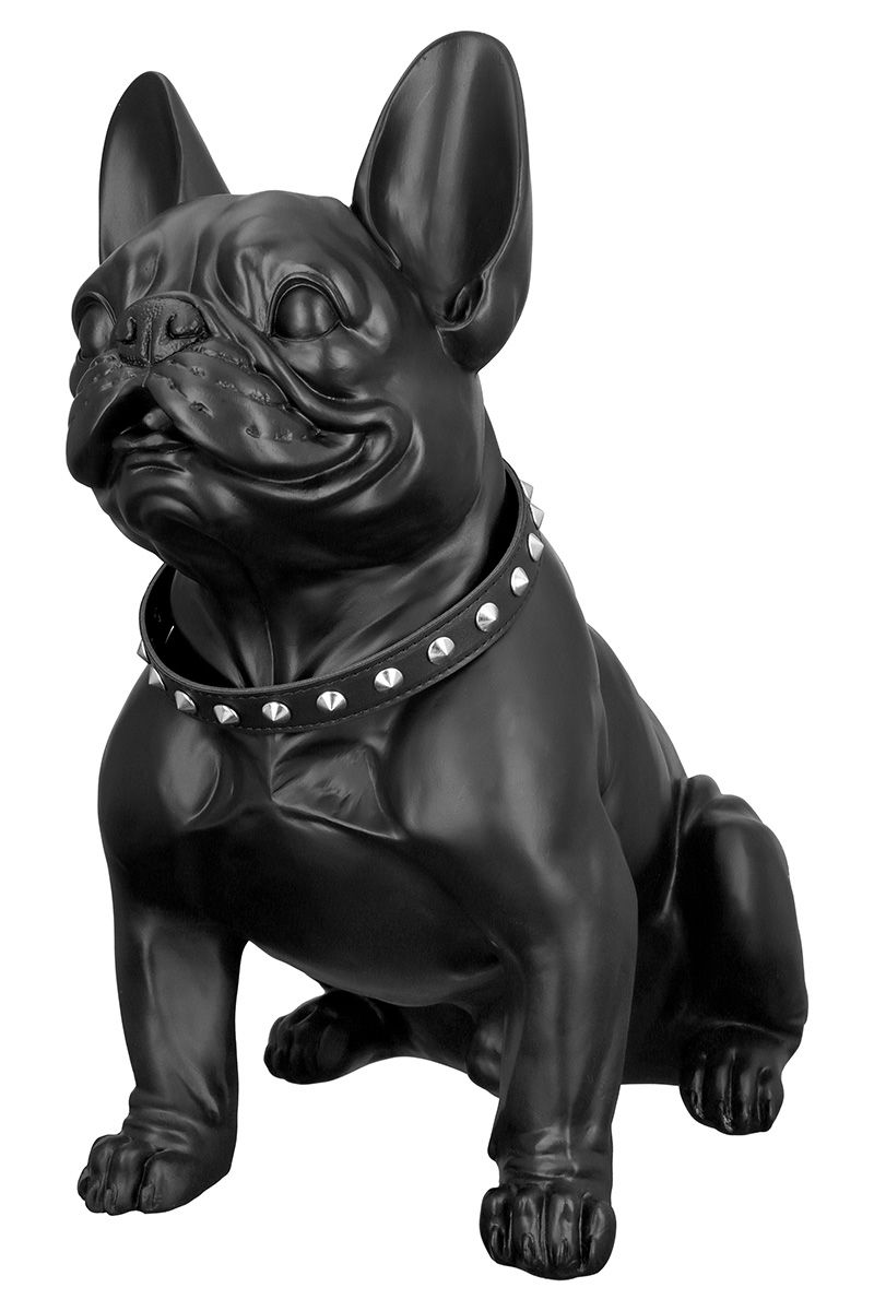 Imposing poly figure 'Bulldog', matt black with studded collar - sitting