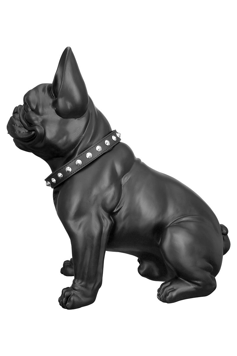Imposante Poly Figur 'Bulldog', Schwarz Matt mit Nietenhalsband - Sitz