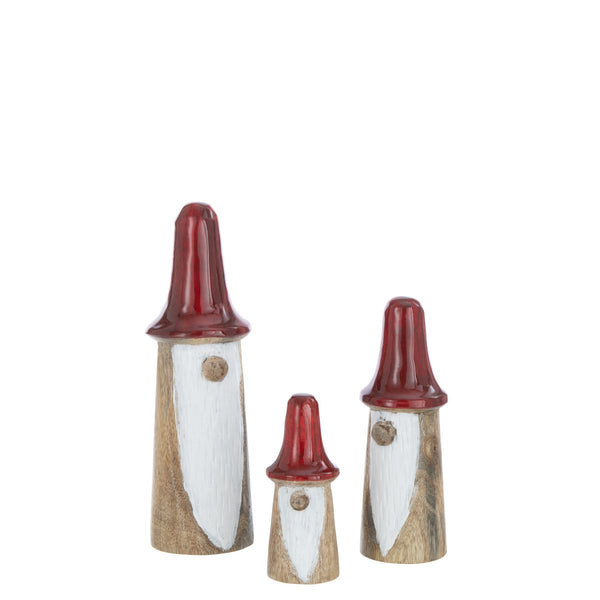 Set of 3 dwarf mushrooms – wood – natural/red