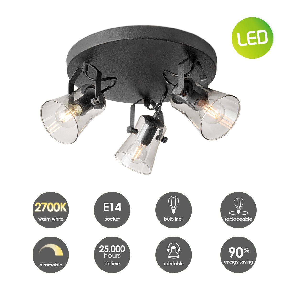 LED Aufbaustrahler Edge 3 - Rund - dimmbar - Schwarz