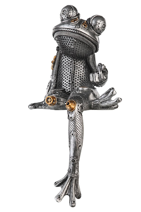 Set of 2 Steampunk Frog Polyresin Sculpture - Antique Silver and Copper Tone Accents