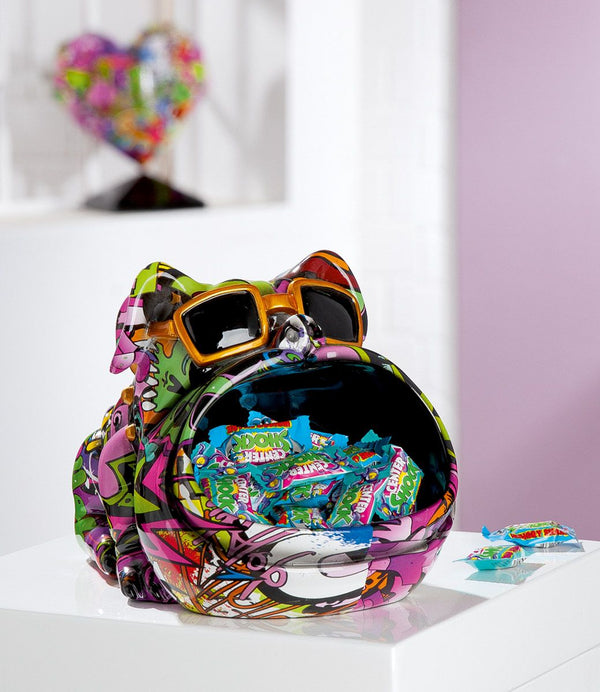 Dekoschale Hund "Magento" - Bunte Graffiti-Design, Innen Schwarz, 24cm x 17cm x 17cm