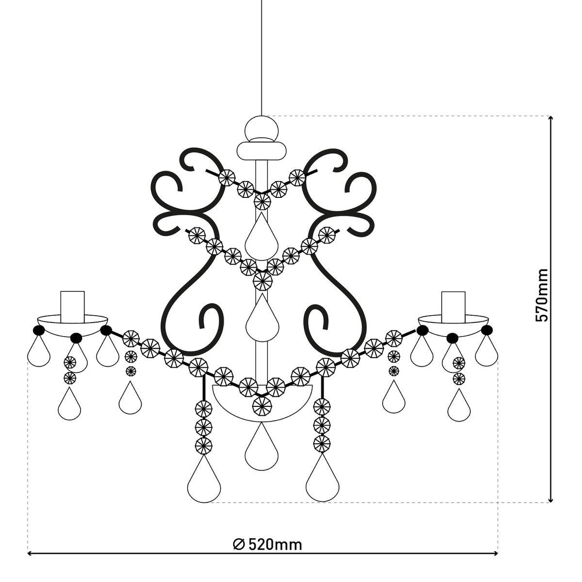 5-light crown "CECILIA" for E14 socket, Ø 52 cm, made of metal and acrylic, in chrome