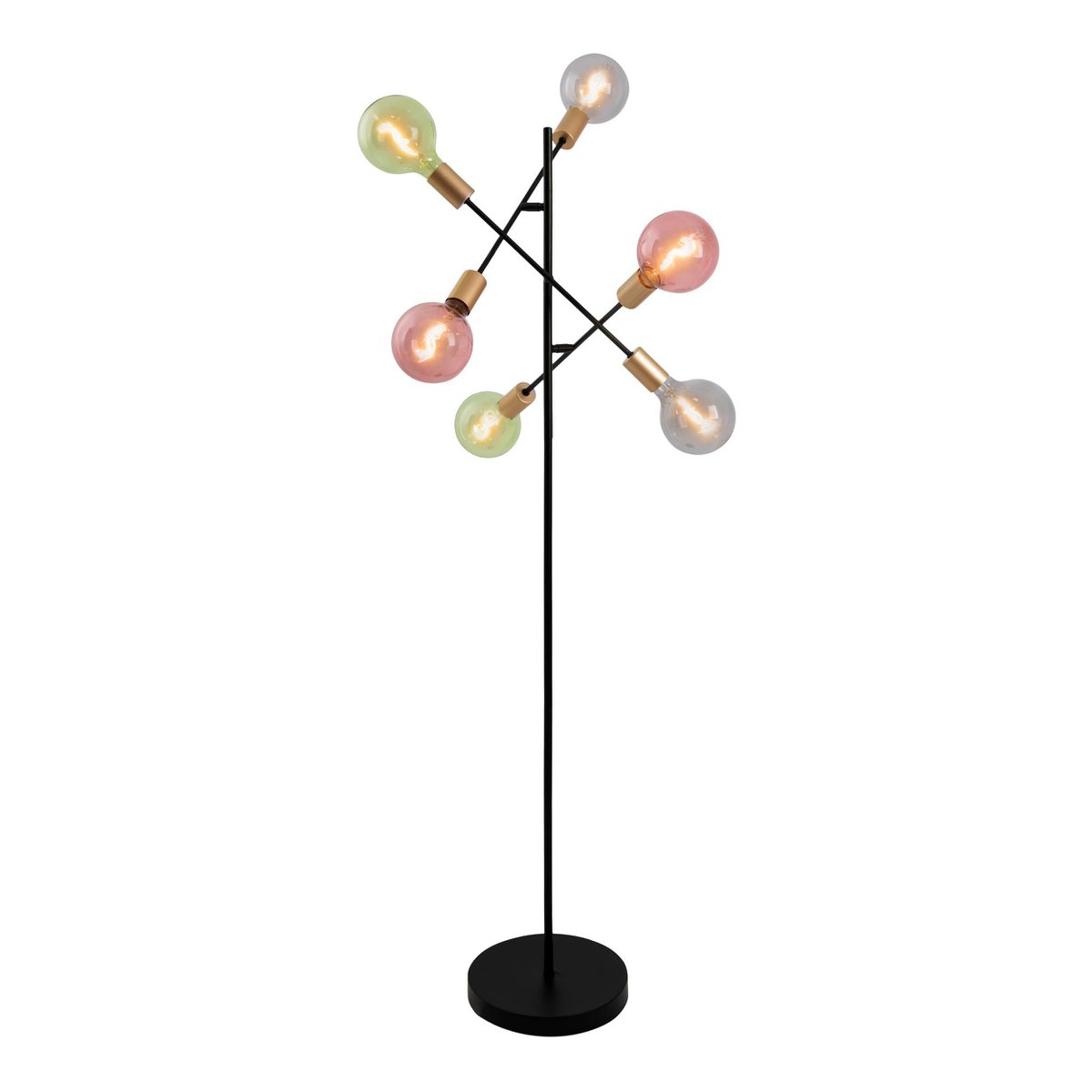 Stehleuchte "MODO" aus Metall in Schwarz,, Fassungen in Gold, E27-Fassung, Stehlampe für Wohnzimmer, Esszimmer, Küche, Diele, Flur oder Büro, 150 x 49 cm