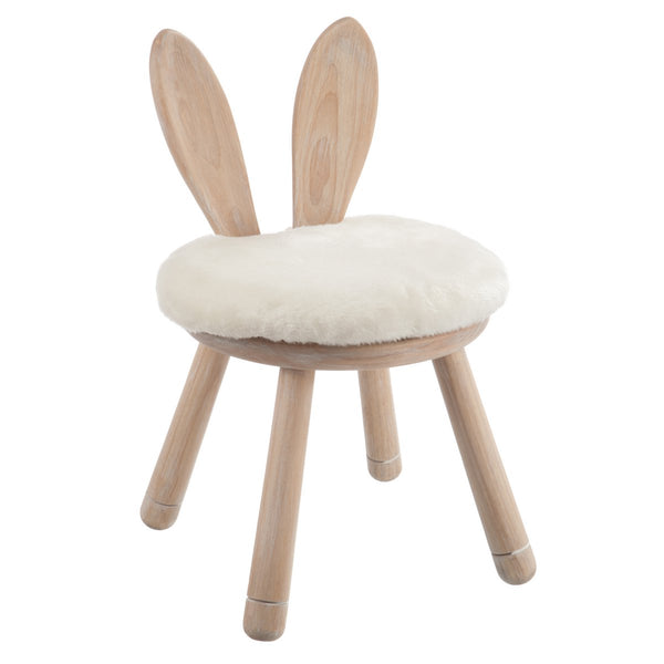 Children's chair "Ear Rabbit" made of natural wood - white faux fur