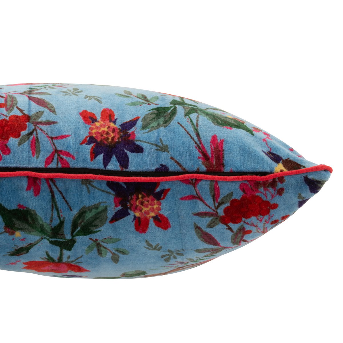 J-Line Cushion Birds/Floral Tree Linen Velvet Blue