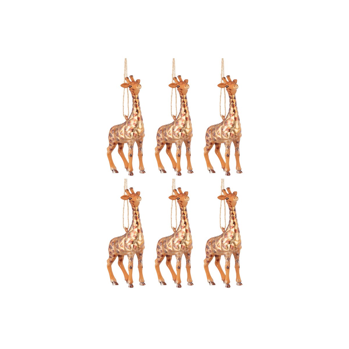Schachtel mit 6 Weihnachtskugeln Giraffe Glass Brown Mix