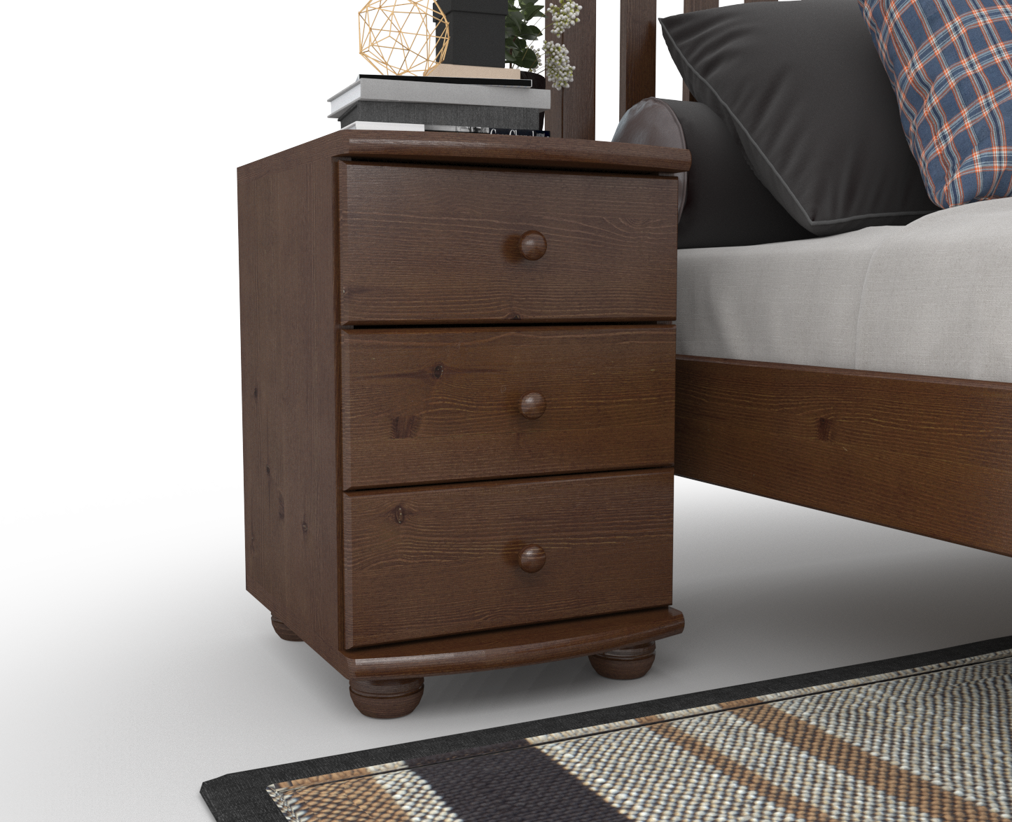 Claudia Kiefer Massivholz Nachttisch Nachtschrank | 3-Schubladen | 100% Bio Kiefer