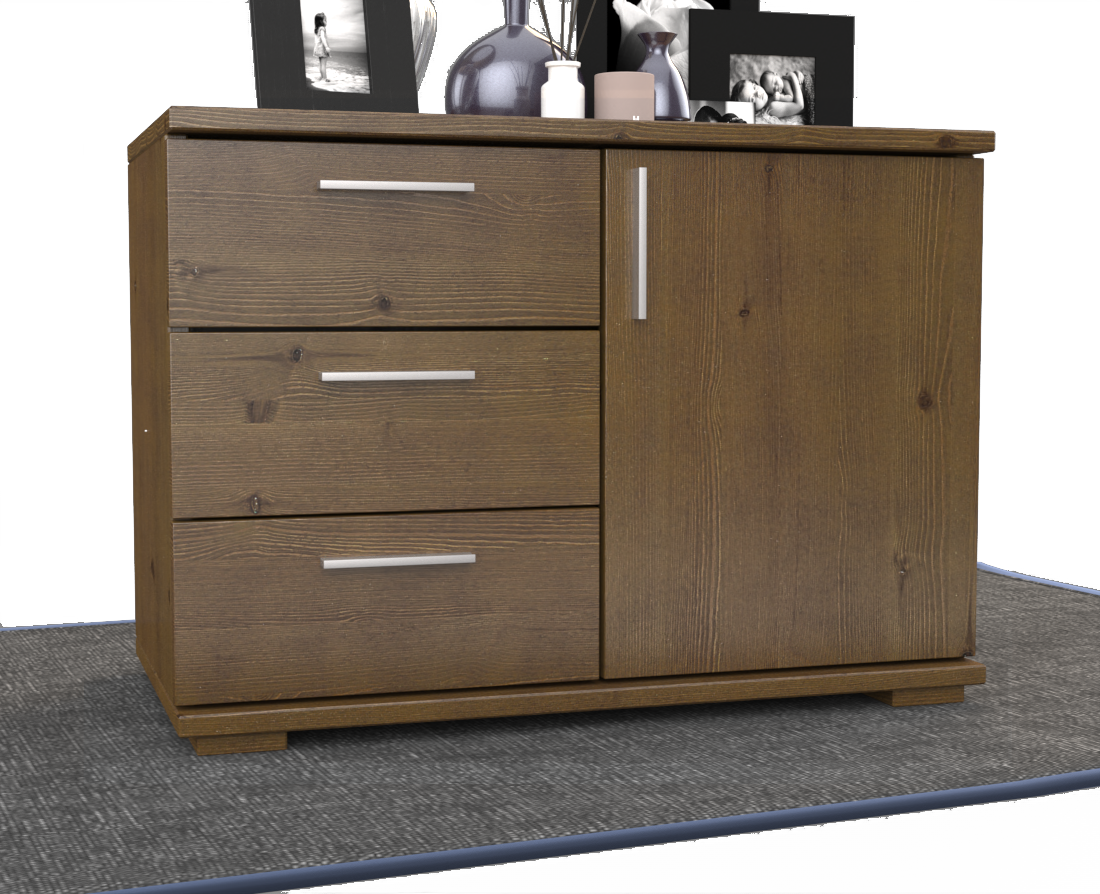 Nobis Kommode Sideboard 1-Türig 3 Schubladen 100% Bio Kiefer Massivholz