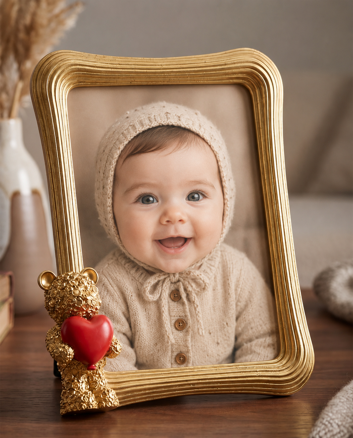 Bilderrahmen Lovino Teddybär mit Herz in Gold für Fotos 15 x 20 cm