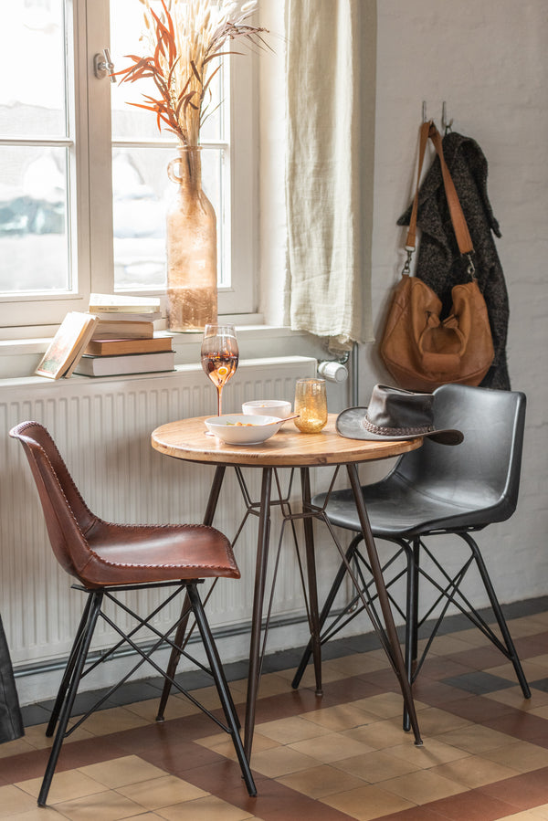 Set of 2 Loft genuine leather chairs - urban chic in black or dark brown