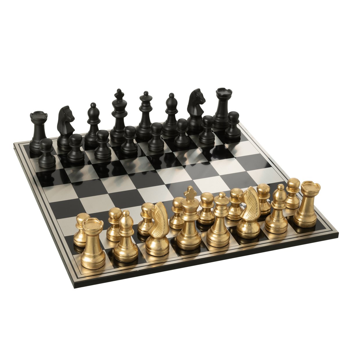 Schachset Polyresin Gold Schwarz Deko Luxus Schachbrett 61cm