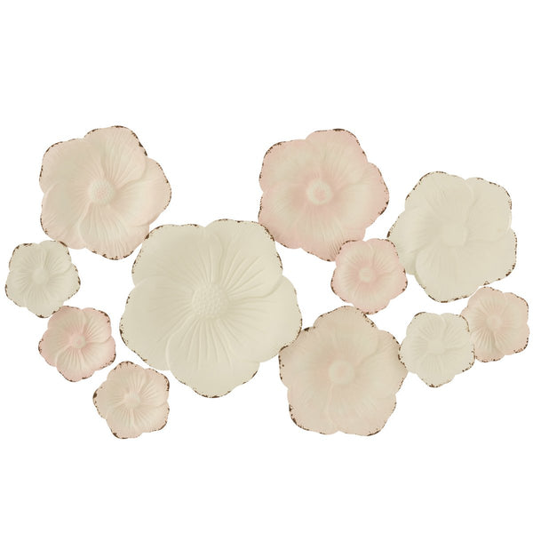 Wall decoration floral splendor metal pink white 103cm