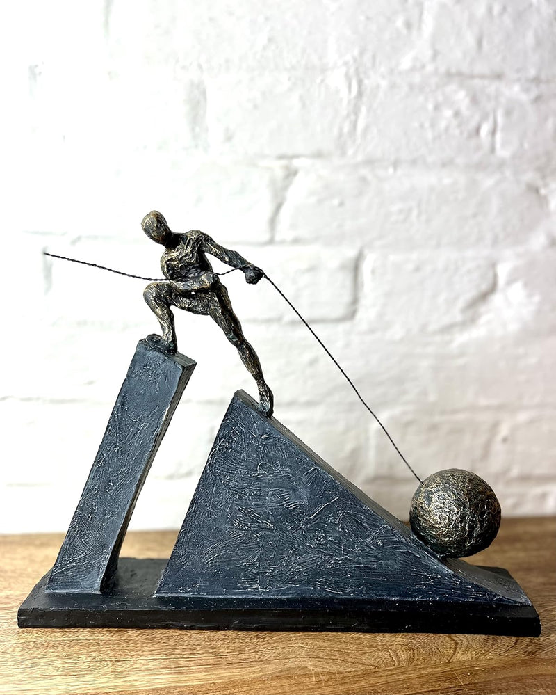 Inspirerend gildebeeld "Don't give up" in bronskleur met grijze steen en spreukhanger