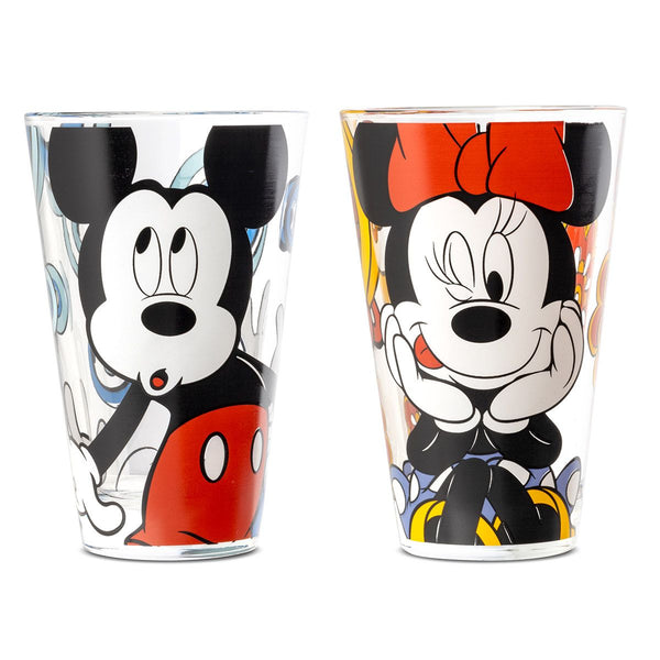 Set of 4 Disney glasses Mickey &amp; Minnie - 12.5 cm, glass, 2 assorted