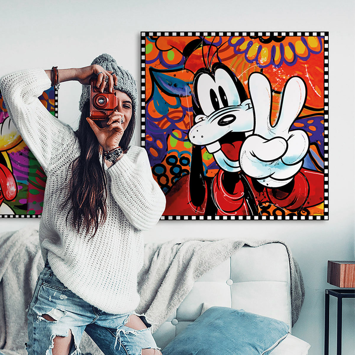 Wandbild Goofy Pop Art mehrfarbig 70x70cm Leinwand quadratisch