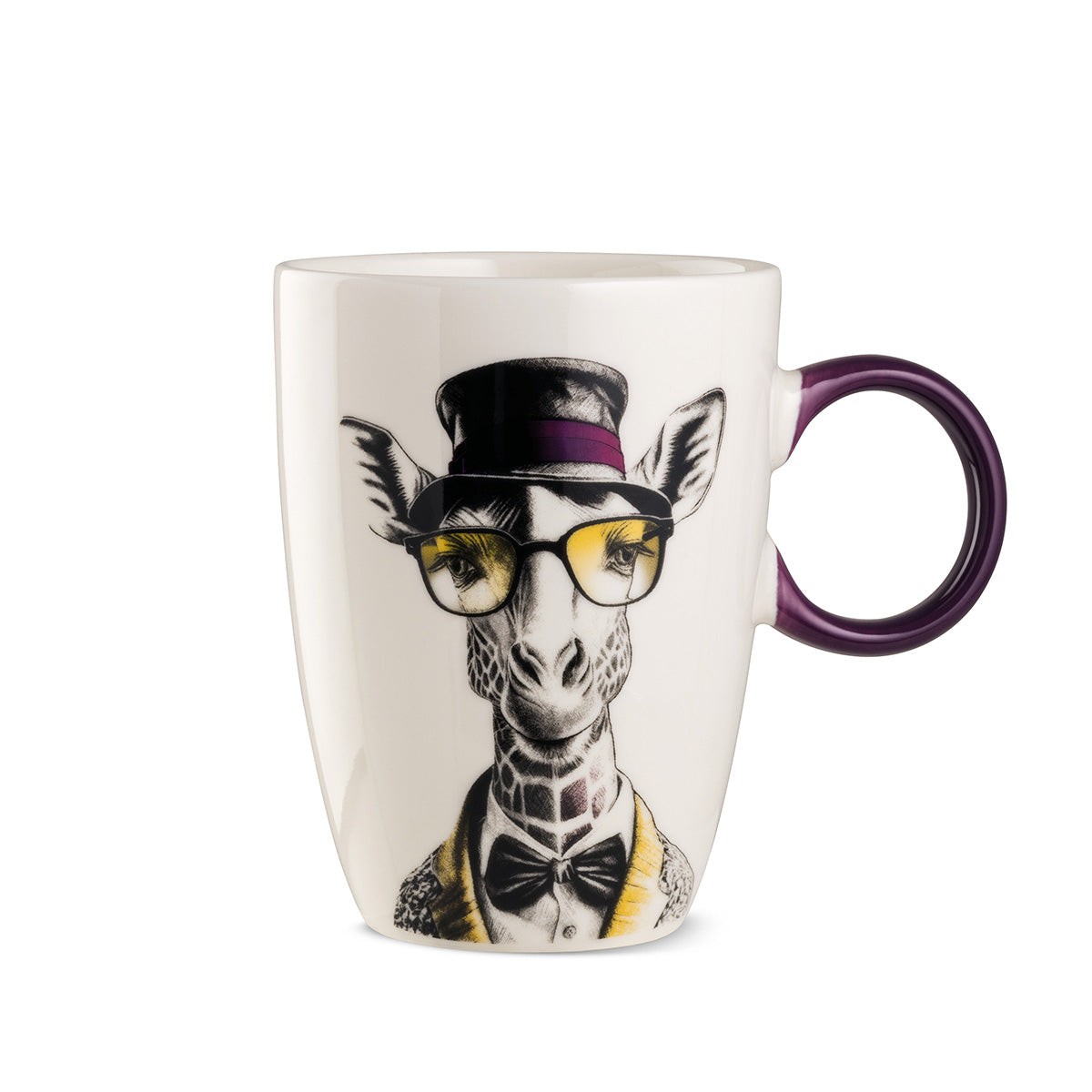 Gentleman Giraffe Tassen Set 4er Porzellan Weiß Lila Giraffenmotiv