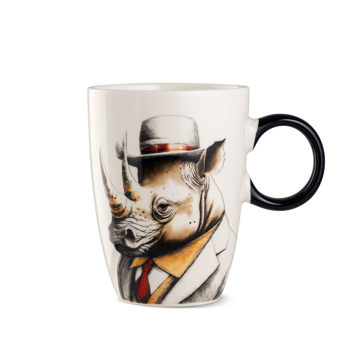 Urban Rhino Tassen Set 4er Porzellan Weiß Schwarz mit Nashornmotiv