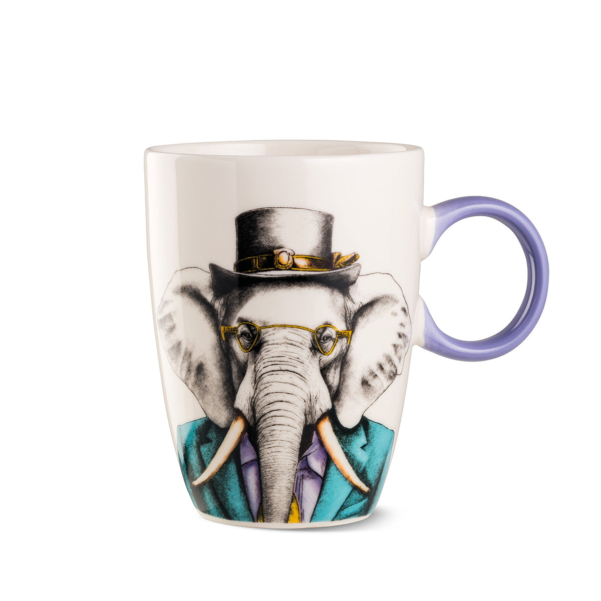 Elegant Elephant Tassen Set 4er Porzellan Weiß Flieder mit Elefantenmotiv