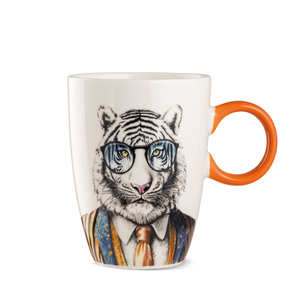 Urban Tiger Tassen Set 4er Porzellan Weiß Orange mit Tigermotiv