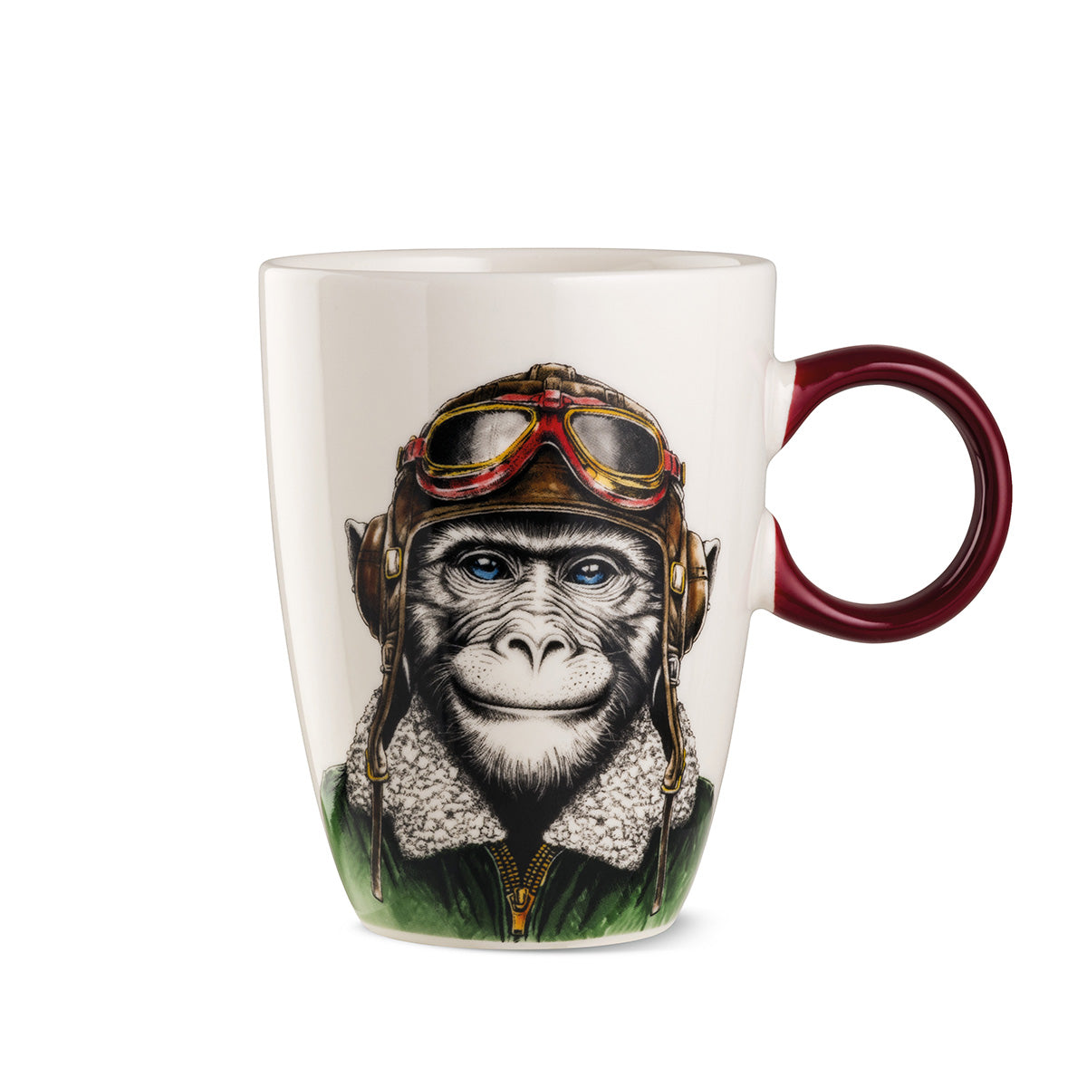 Pilot Ape Tassen Set 4er Porzellan Weiß Braun mit Affenmotiv