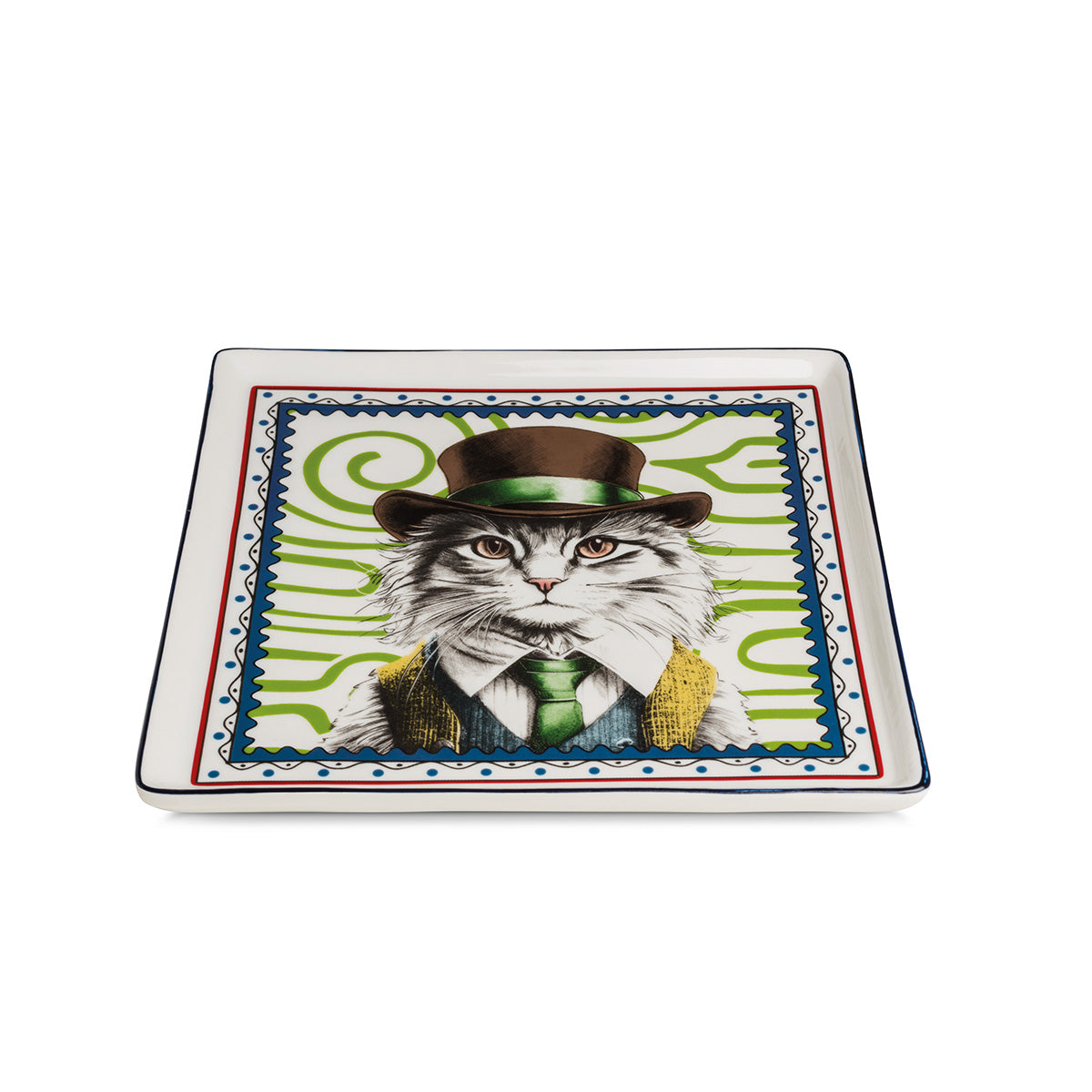 Classy Cat Teller Set 4er Quadratisch Porzellan Blau Weiß Katzenmotiv