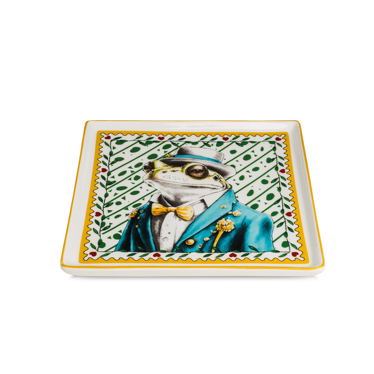 Fancy Frog Teller Set 4er Quadratisch Porzellan Gelb Weiß Froschmotiv