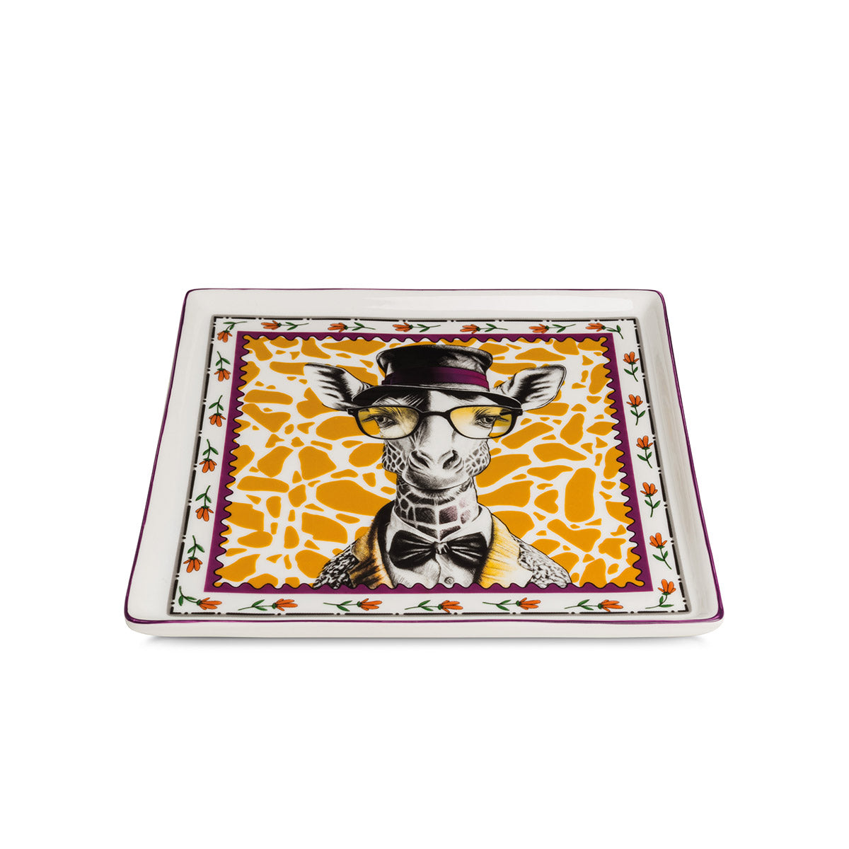 Vision Giraffe Teller Set 4er Quadratisch Porzellan Weiß Lila Giraffenmotiv