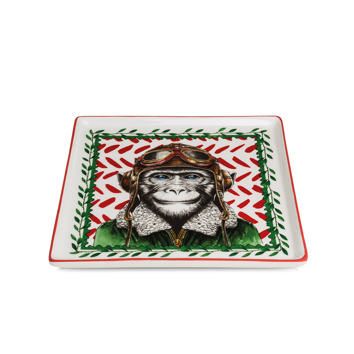 Clever Ape Teller Set 4er Quadratisch Porzellan Weiß Braun Affenmotiv