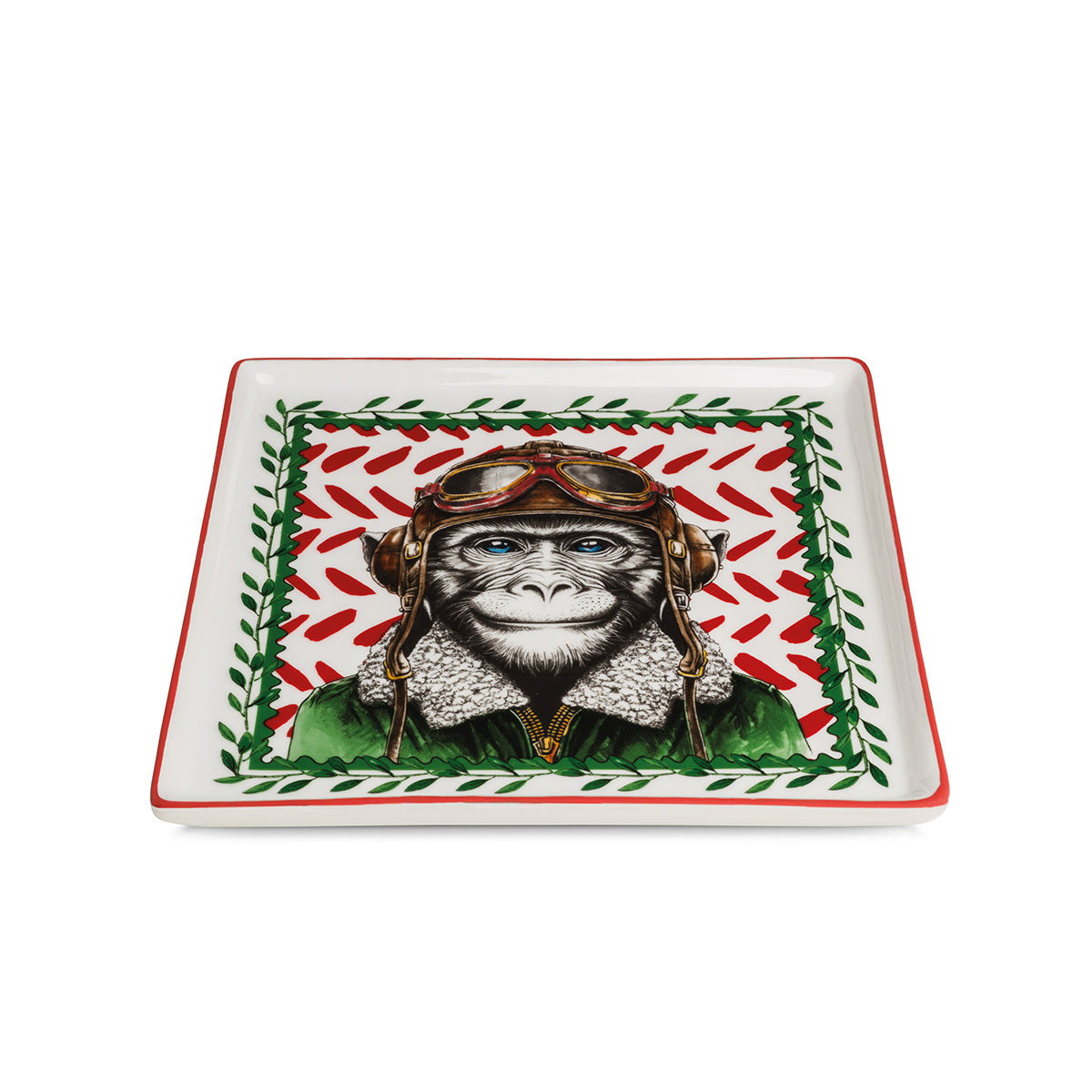 Clever Ape Teller Set 4er Quadratisch Porzellan Weiß Braun Affenmotiv