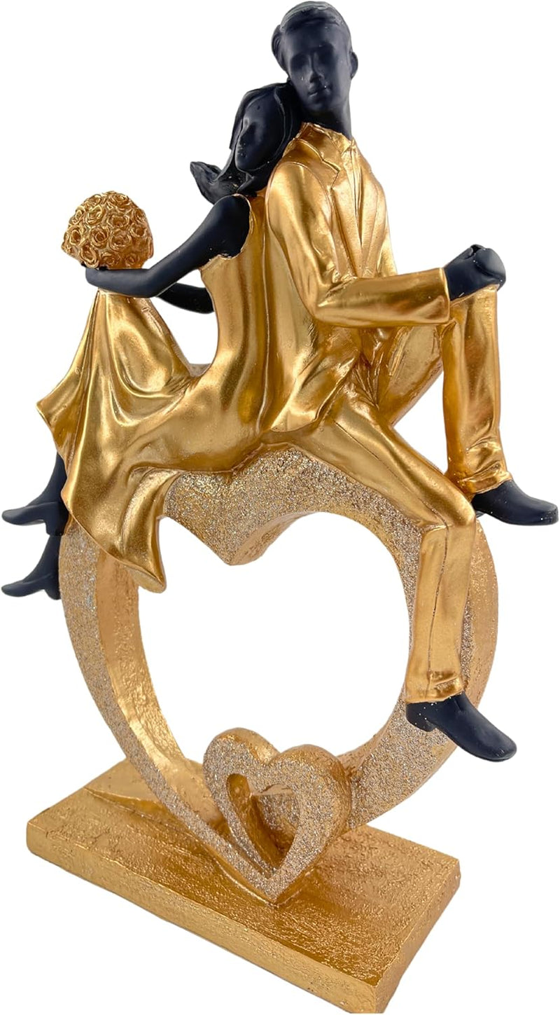 Elegant sculptuur van een zittend echtpaar in de vorm van een hart, zwart en goud