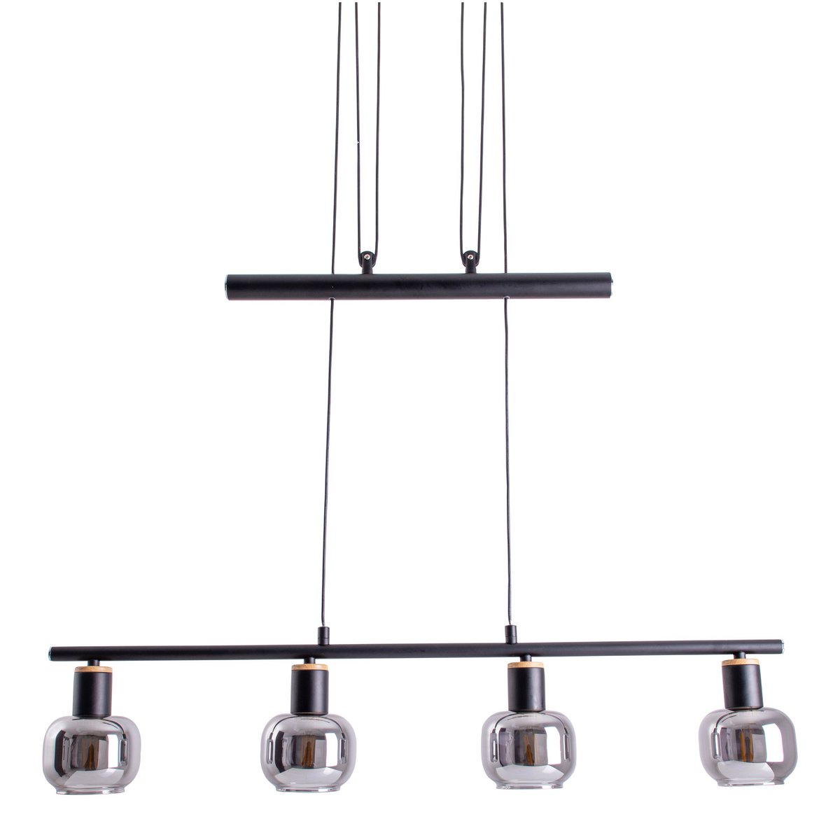 4er Pendelleuchte "FUMOSO", Pendellampe höhenverstellbar aus Metall und Rauchglas in Schwarz,, mit E14-Fassung, für Esszimmer, Wohnzimmer, Diele oder Büro, 78 x 10 cm