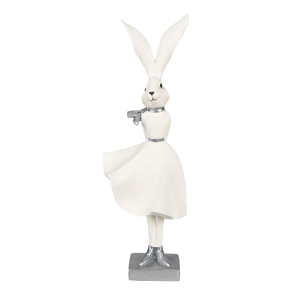 Decorative statue rabbit white silver-coloured 13x11x37 cm