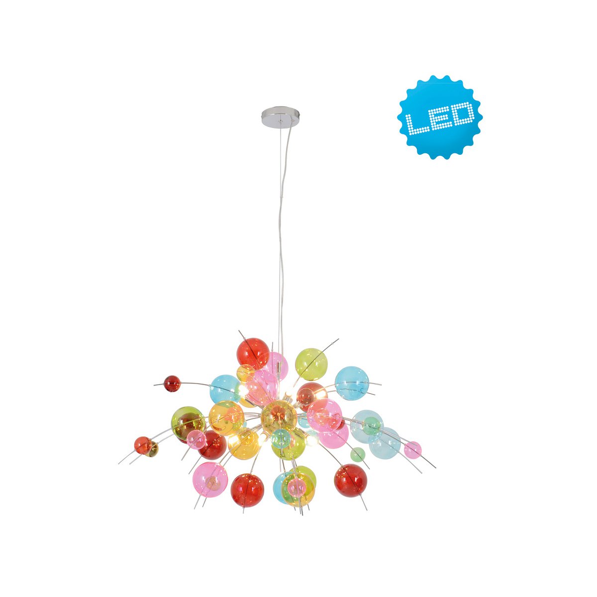 Pendelleuchte "EXPLOSION" bunt aus Metall und Glas, G9 Fassungen, Hängelampe für Esszimmer, Wohnzimmer, Diele oder Büro, Øca. 98 cm
