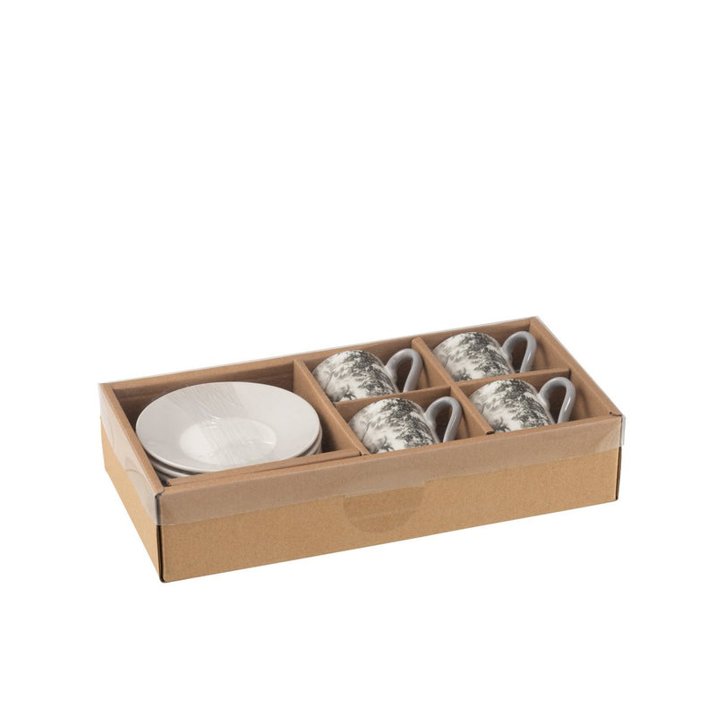 Set of 4 tea coffee cups with saucers reindeer motif ceramic 80 ml
